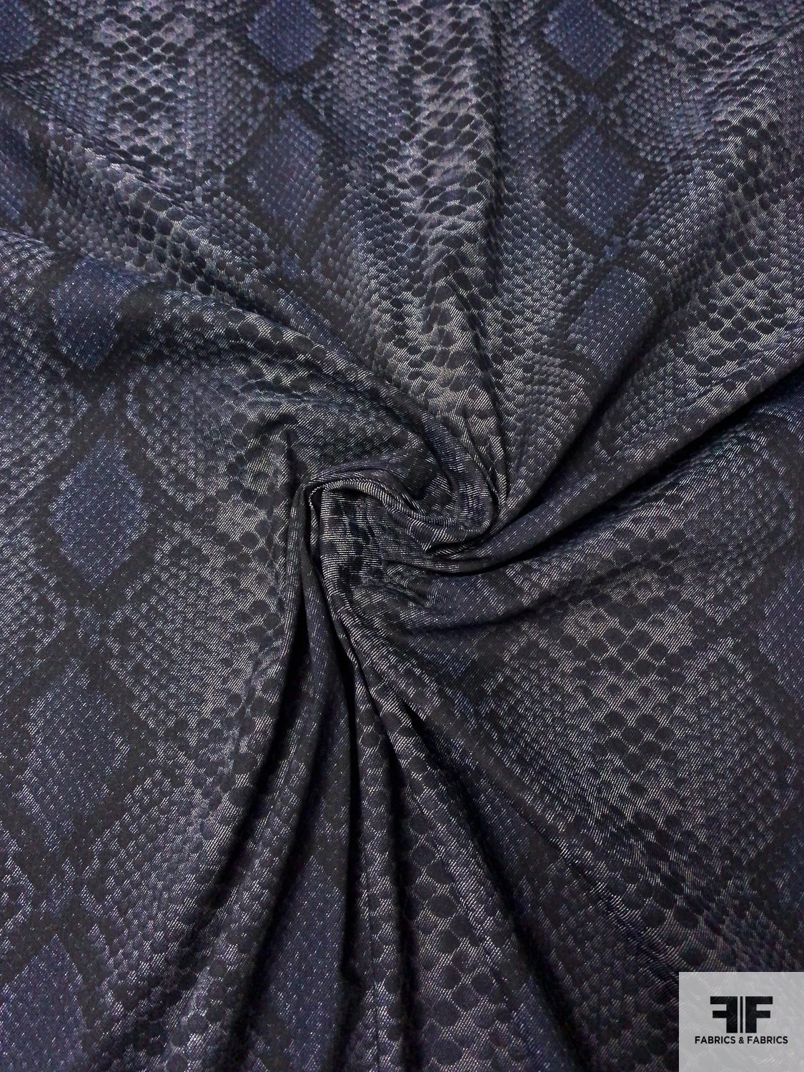 Reptile Pattern Printed Stretch Cotton Denim - Denim Navy / Black / Light Grey 5 Reptile Pattern Printed Stretch Cotton Denim - Denim Navy / Black / Light Grey - Image 3