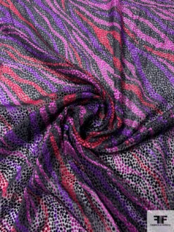 Italian Prabal Gurung Wavy Striations Printed Burnout Velvet - Purple / Dusty Pink / Merlot / Black