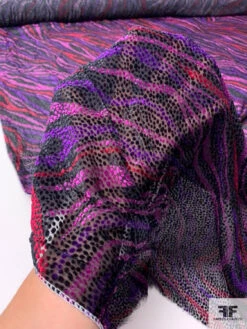 Italian Prabal Gurung Wavy Striations Printed Burnout Velvet - Purple / Dusty Pink / Merlot / Black -Fabrics And Fabrics Store 13529 6