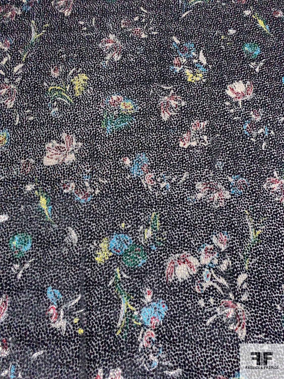 Italian Prabal Gurung Floral Bouquet Printed Burnout Velvet - Black / Multicolor 7 Italian Prabal Gurung Floral Bouquet Printed Burnout Velvet - Black / Multicolor - Image 5