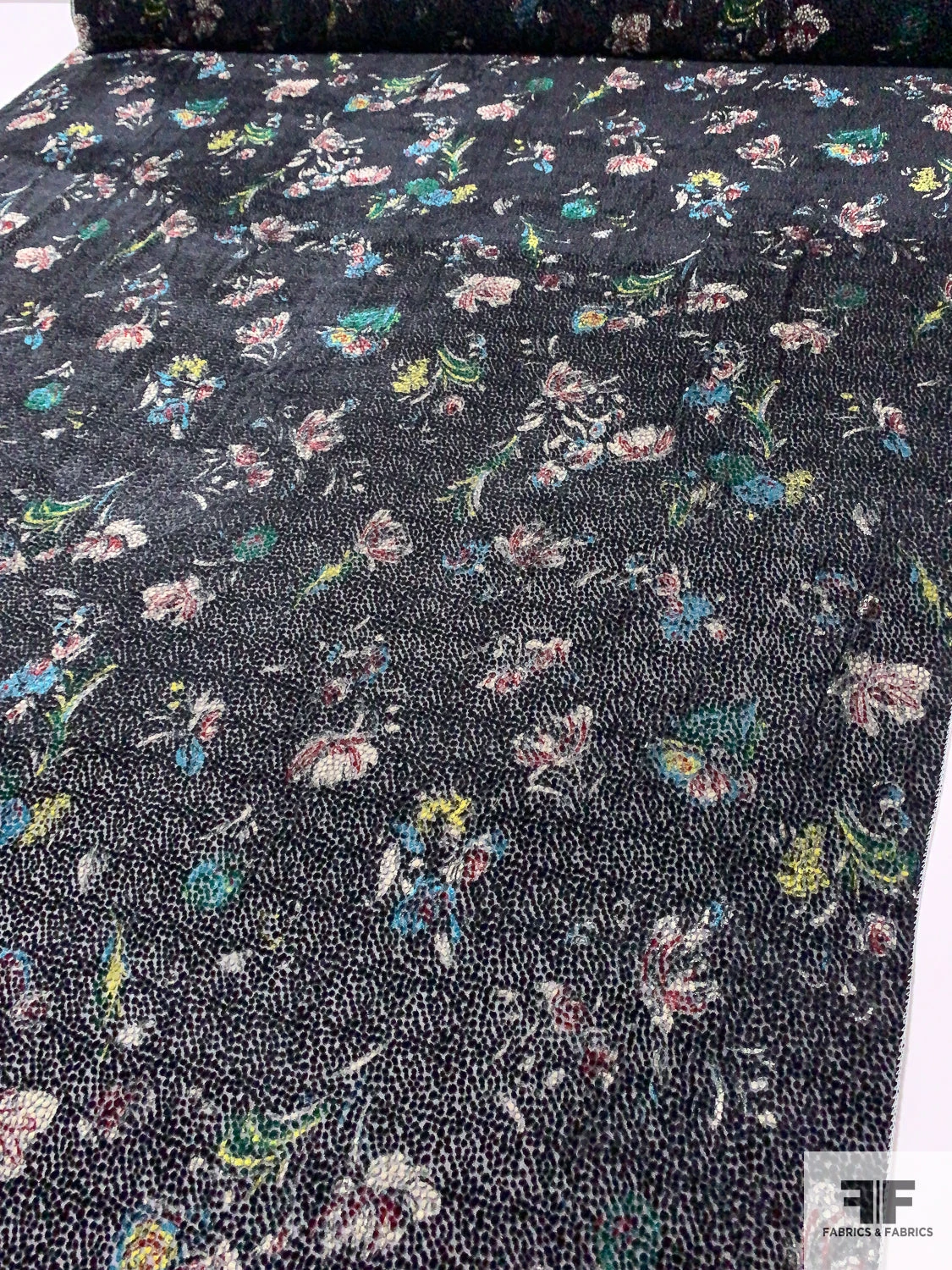 Italian Prabal Gurung Floral Bouquet Printed Burnout Velvet - Black / Multicolor 6 Italian Prabal Gurung Floral Bouquet Printed Burnout Velvet - Black / Multicolor - Image 4