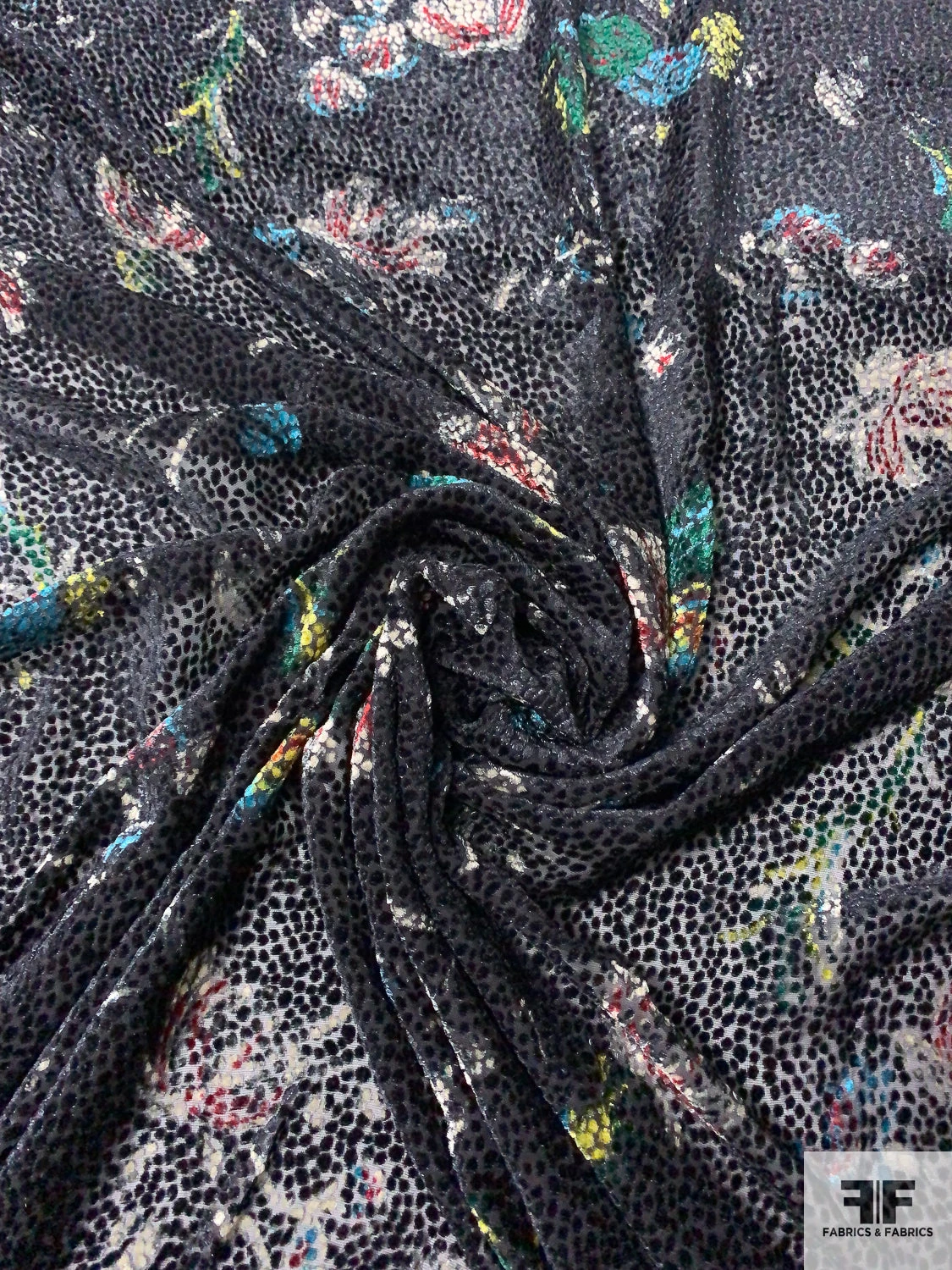 Italian Prabal Gurung Floral Bouquet Printed Burnout Velvet - Black / Multicolor 5 Italian Prabal Gurung Floral Bouquet Printed Burnout Velvet - Black / Multicolor - Image 3