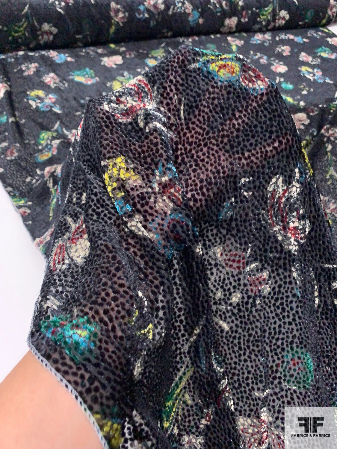 Italian Prabal Gurung Floral Bouquet Printed Burnout Velvet - Black / Multicolor 3 Italian Prabal Gurung Floral Bouquet Printed Burnout Velvet - Black / Multicolor