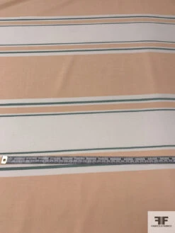 Horizontal Multi-Size Striped Stretch Cotton-Poly Suiting - Peachy Nude / Sage / Off-White 14 Horizontal Multi-Size Striped Stretch Cotton-Poly Suiting - Peachy Nude / Sage / Off-White -Fabrics And Fabrics Store 13593 2