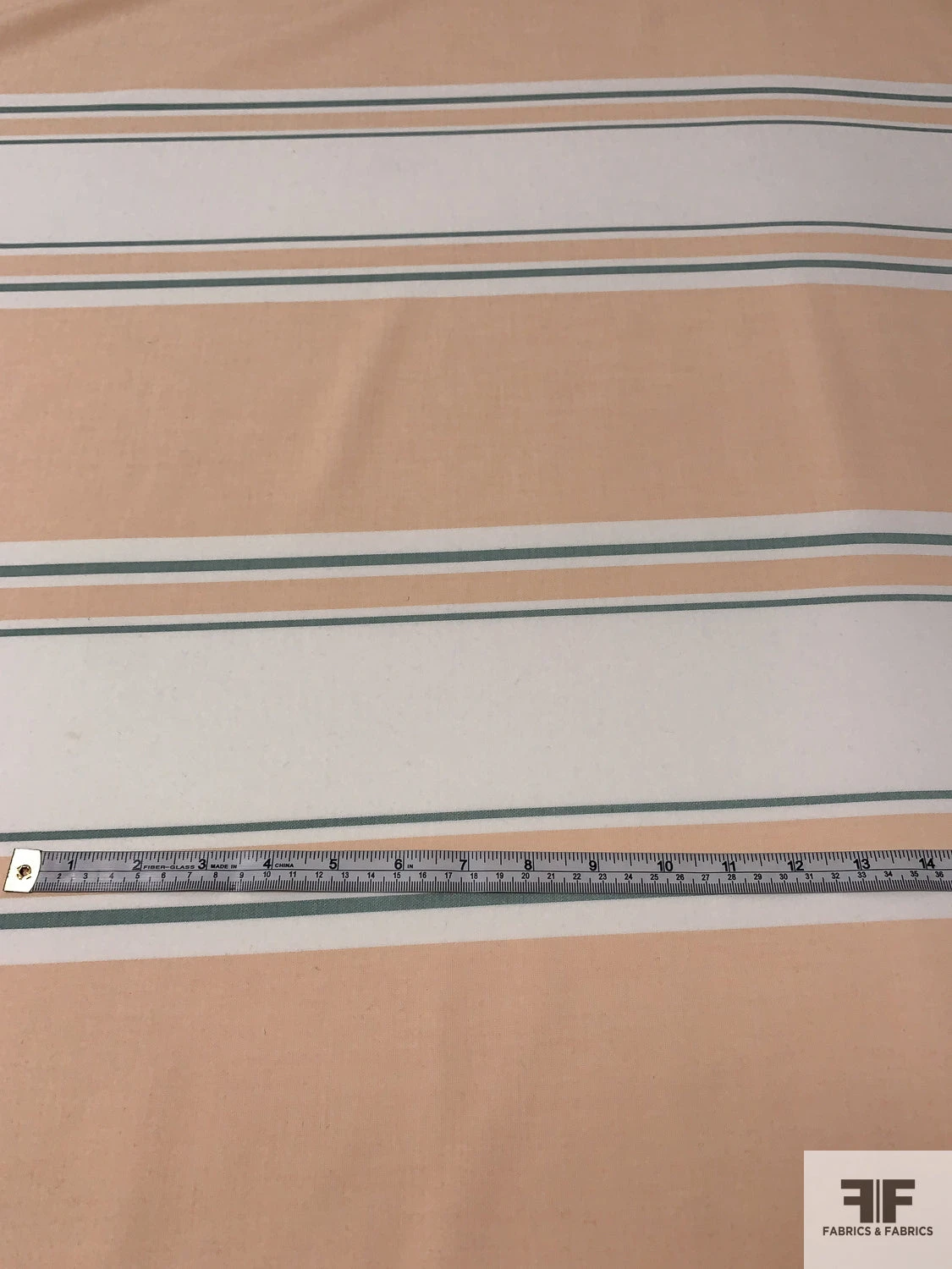 Horizontal Multi-Size Striped Stretch Cotton-Poly Suiting - Peachy Nude / Sage / Off-White 7 Horizontal Multi-Size Striped Stretch Cotton-Poly Suiting - Peachy Nude / Sage / Off-White - Image 5