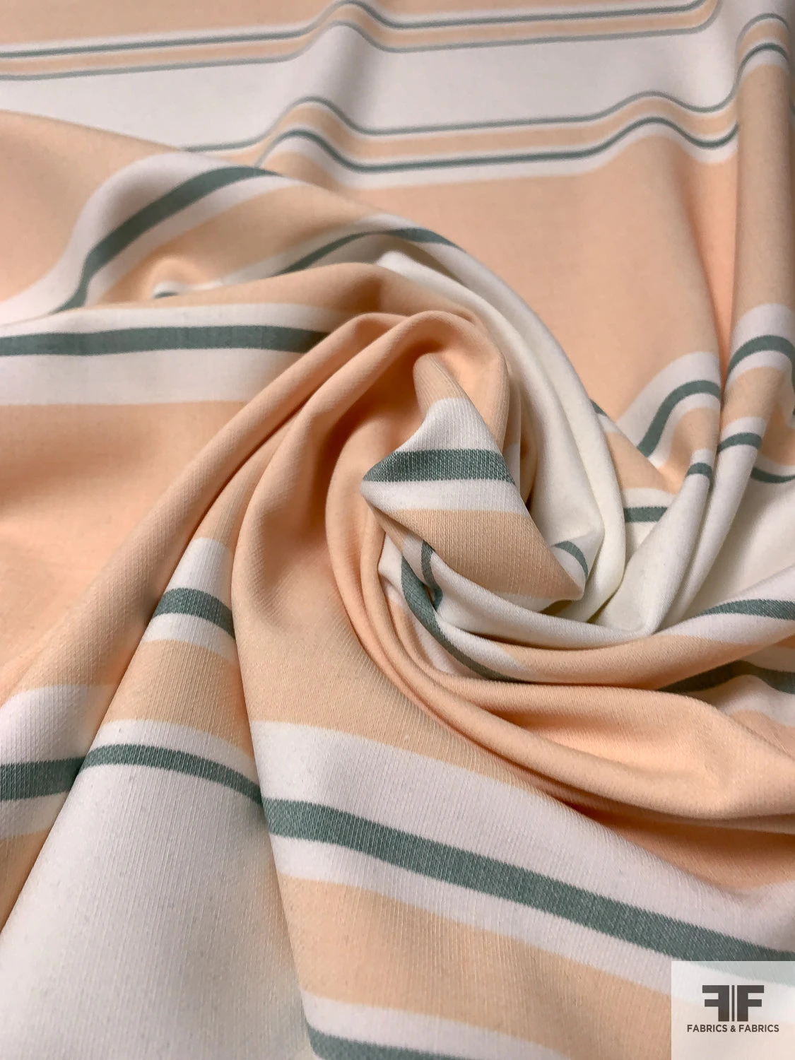 Horizontal Multi-Size Striped Stretch Cotton-Poly Suiting - Peachy Nude / Sage / Off-White 9 Horizontal Multi-Size Striped Stretch Cotton-Poly Suiting - Peachy Nude / Sage / Off-White - Image 7