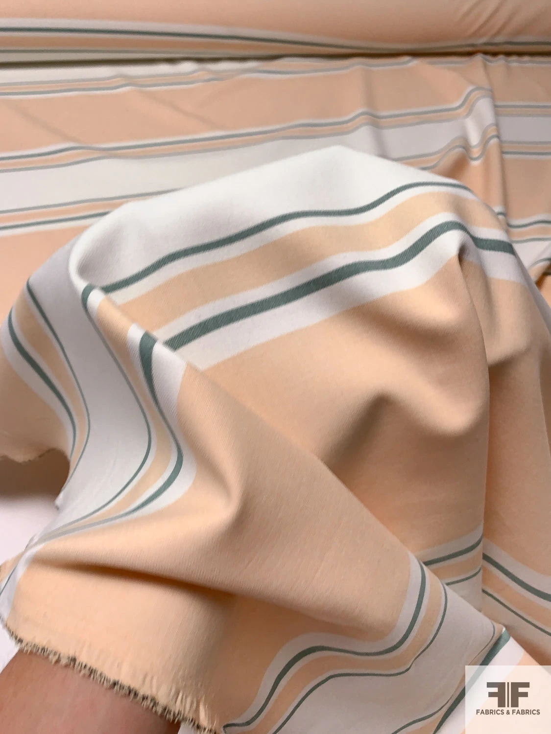 Horizontal Multi-Size Striped Stretch Cotton-Poly Suiting - Peachy Nude / Sage / Off-White 10 Horizontal Multi-Size Striped Stretch Cotton-Poly Suiting - Peachy Nude / Sage / Off-White - Image 8
