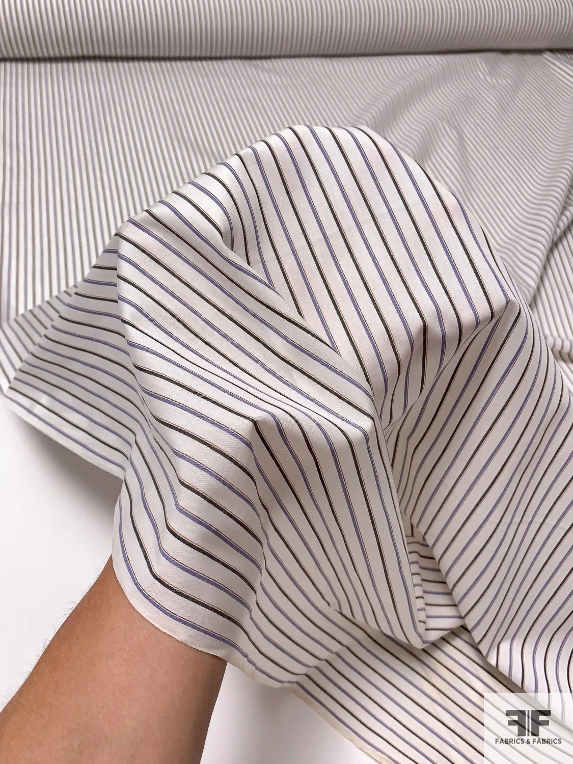Made In Japan Yarn-Dyed Vertical Striped Cotton Shirting - Off-White / Denim Grey / Lavender 10 Made In Japan Yarn-Dyed Vertical Striped Cotton Shirting - Off-White / Denim Grey / Lavender - Image 8