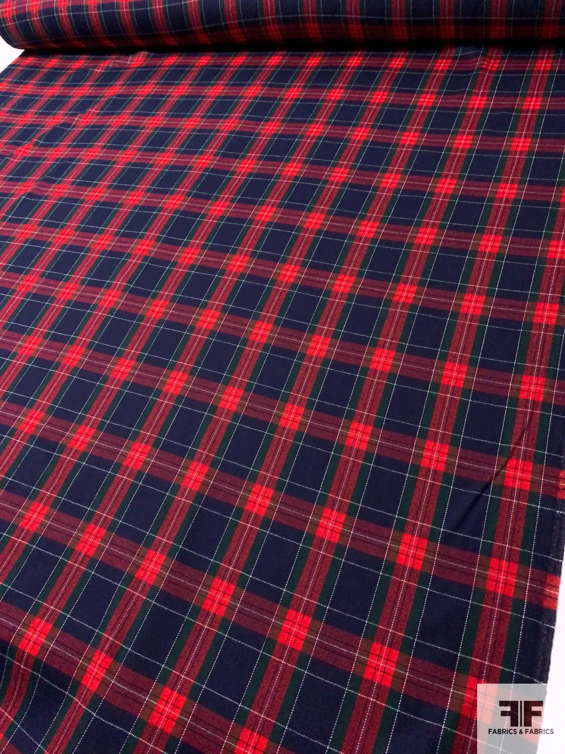 Tartan Plaid Wool Flannel Gabardine Suiting - Red / Navy / Evergreen / White 9 Tartan Plaid Wool Flannel Gabardine Suiting - Red / Navy / Evergreen / White - Image 7
