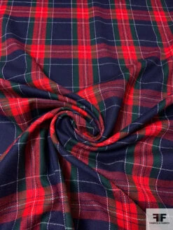 Tartan Plaid Wool Flannel Gabardine Suiting - Red / Navy / Evergreen / White