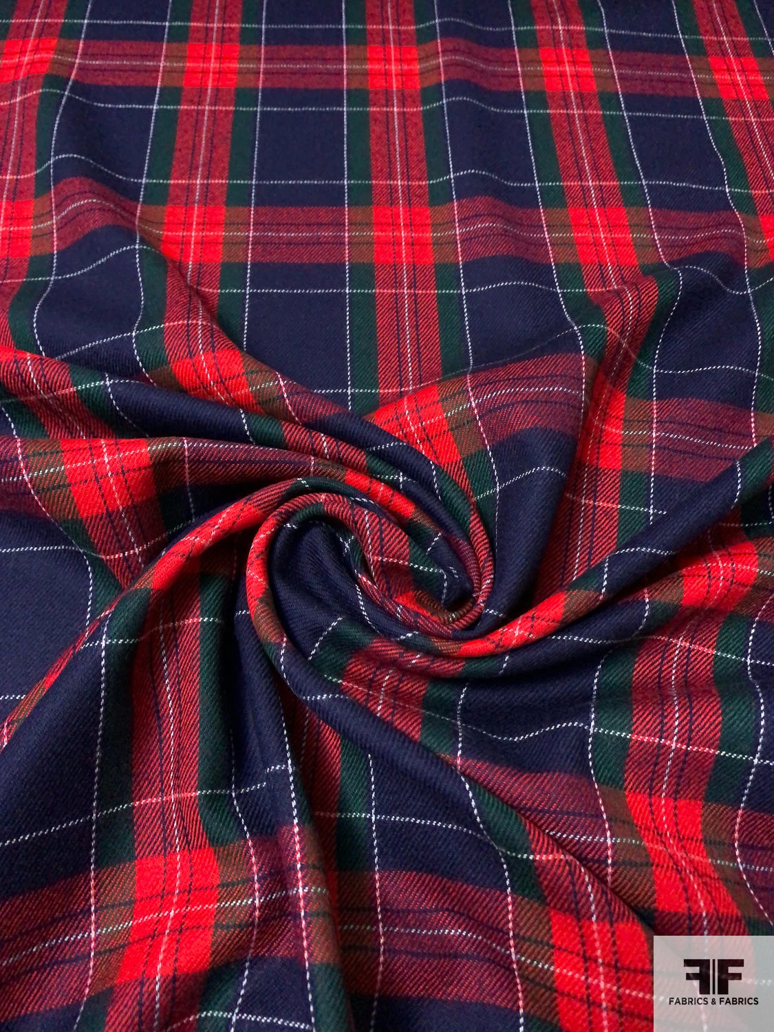 Tartan Plaid Wool Flannel Gabardine Suiting - Red / Navy / Evergreen / White 5 Tartan Plaid Wool Flannel Gabardine Suiting - Red / Navy / Evergreen / White - Image 3