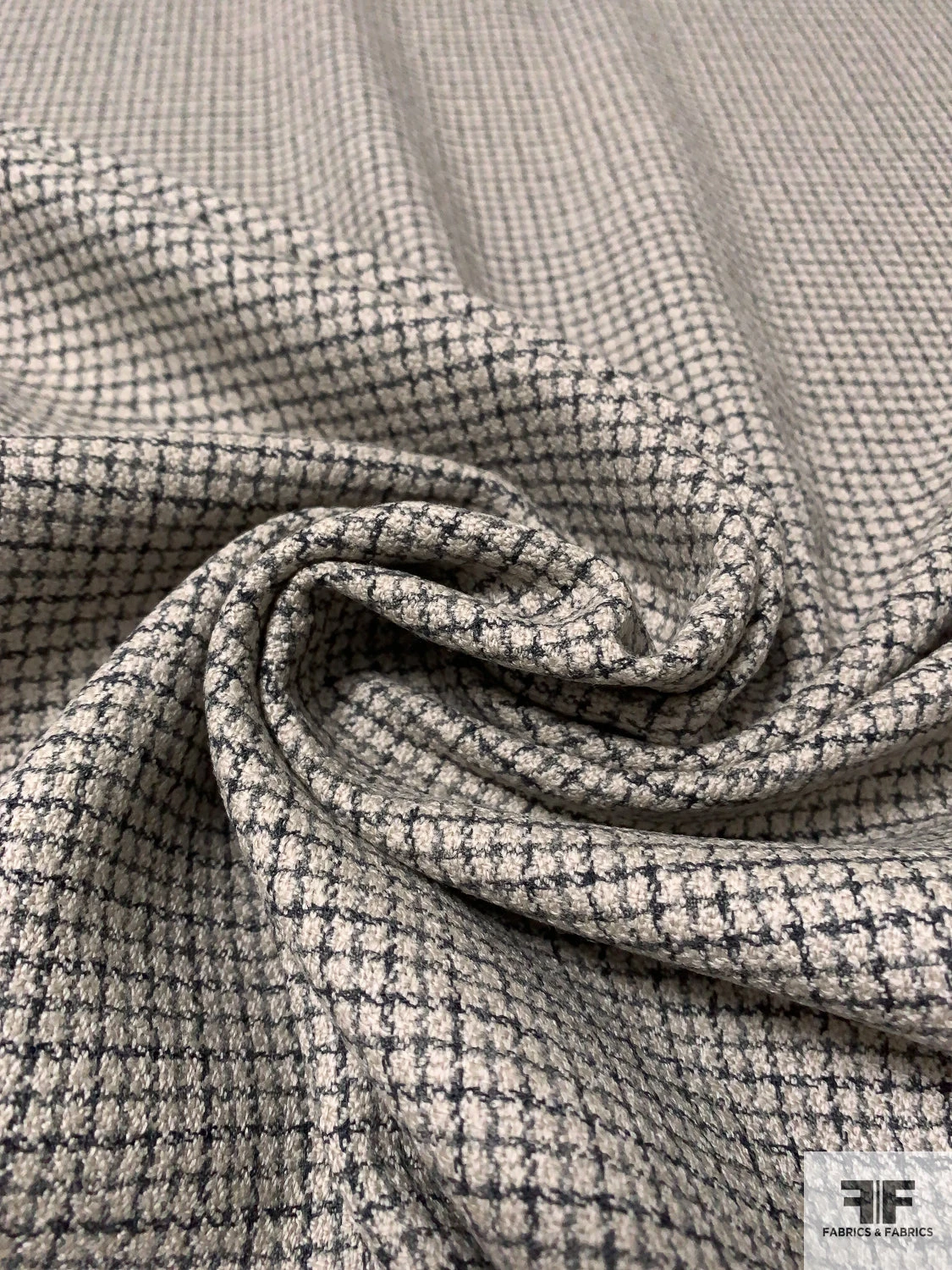 Mini Check Flat Boucle Wool Crepe - Chanterelle Beige / Grey 3 Mini Check Flat Boucle Wool Crepe - Chanterelle Beige / Grey