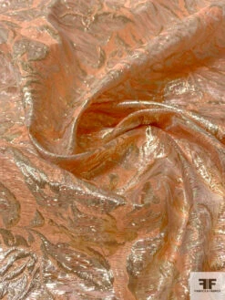 Italian Textured Cloqué 2-Ply Metallic Polyester Organza - Peachy Orange / Gold