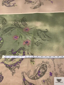 Ethereal Paisley Printed Stretch Cotton Corduroy Panel - Khaki / Earth Green / Purple 15 Ethereal Paisley Printed Stretch Cotton Corduroy Panel - Khaki / Earth Green / Purple -Fabrics And Fabrics Store 13793 4