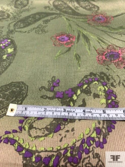 Ethereal Paisley Printed Stretch Cotton Corduroy Panel - Khaki / Earth Green / Purple 16 Ethereal Paisley Printed Stretch Cotton Corduroy Panel - Khaki / Earth Green / Purple -Fabrics And Fabrics Store 13793 5