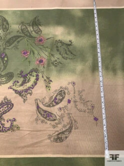 Ethereal Paisley Printed Stretch Cotton Corduroy Panel - Khaki / Earth Green / Purple 17 Ethereal Paisley Printed Stretch Cotton Corduroy Panel - Khaki / Earth Green / Purple -Fabrics And Fabrics Store 13793 6