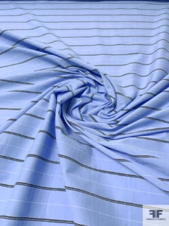 Italian Striped Cotton Shirting With Mechanical Stretch - Blue / Black / White