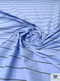 Italian Striped Cotton Shirting With Mechanical Stretch - Blue / Black / White 12 Italian Striped Cotton Shirting With Mechanical Stretch - Blue / Black / White -Fabrics And Fabrics Store 13868 2