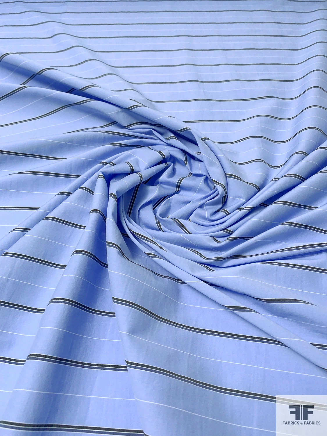 Italian Striped Cotton Shirting With Mechanical Stretch - Blue / Black / White 5 Italian Striped Cotton Shirting With Mechanical Stretch - Blue / Black / White - Image 3