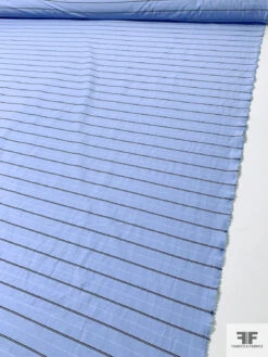 Italian Striped Cotton Shirting With Mechanical Stretch - Blue / Black / White 16 Italian Striped Cotton Shirting With Mechanical Stretch - Blue / Black / White -Fabrics And Fabrics Store 13868 6