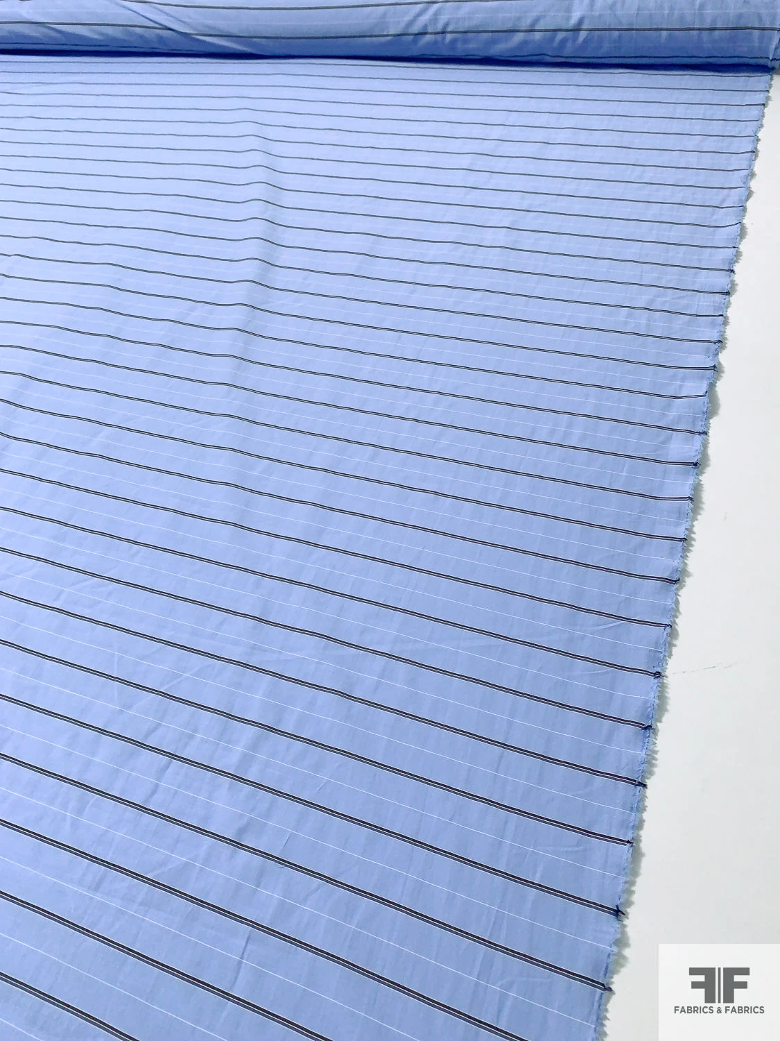 Italian Striped Cotton Shirting With Mechanical Stretch - Blue / Black / White 9 Italian Striped Cotton Shirting With Mechanical Stretch - Blue / Black / White - Image 7