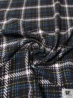 Italian Plaid Wool Blend Jacket Weight - Black / Off-White / Turquoise / Lime 13 Italian Plaid Wool Blend Jacket Weight - Black / Off-White / Turquoise / Lime -Fabrics And Fabrics Store 13876 2