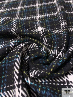 Italian Plaid Wool Blend Jacket Weight - Black / Off-White / Turquoise / Lime