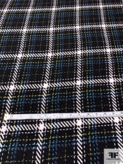 Italian Plaid Wool Blend Jacket Weight - Black / Off-White / Turquoise / Lime 15 Italian Plaid Wool Blend Jacket Weight - Black / Off-White / Turquoise / Lime -Fabrics And Fabrics Store 13876 5