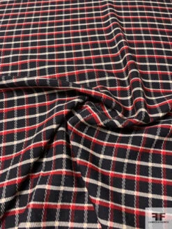 Italian Plaid Twill-Weave Textured Wool Suiting - Black / Red / Cream 12 Italian Plaid Twill-Weave Textured Wool Suiting - Black / Red / Cream -Fabrics And Fabrics Store 13880 2