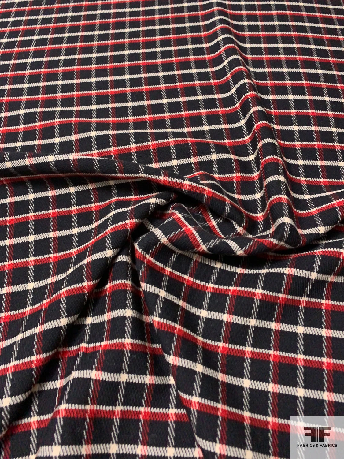 Italian Plaid Twill-Weave Textured Wool Suiting - Black / Red / Cream 5 Italian Plaid Twill-Weave Textured Wool Suiting - Black / Red / Cream - Image 3