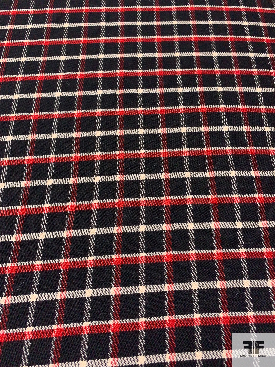 Italian Plaid Twill-Weave Textured Wool Suiting - Black / Red / Cream 6 Italian Plaid Twill-Weave Textured Wool Suiting - Black / Red / Cream - Image 4
