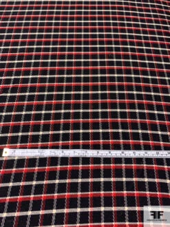 Italian Plaid Twill-Weave Textured Wool Suiting - Black / Red / Cream 14 Italian Plaid Twill-Weave Textured Wool Suiting - Black / Red / Cream -Fabrics And Fabrics Store 13880 4