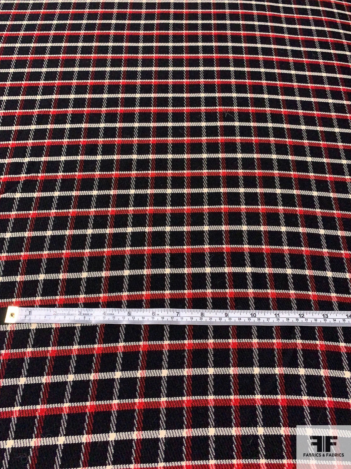 Italian Plaid Twill-Weave Textured Wool Suiting - Black / Red / Cream 7 Italian Plaid Twill-Weave Textured Wool Suiting - Black / Red / Cream - Image 5