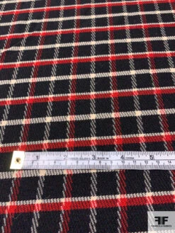 Italian Plaid Twill-Weave Textured Wool Suiting - Black / Red / Cream 15 Italian Plaid Twill-Weave Textured Wool Suiting - Black / Red / Cream -Fabrics And Fabrics Store 13880 5