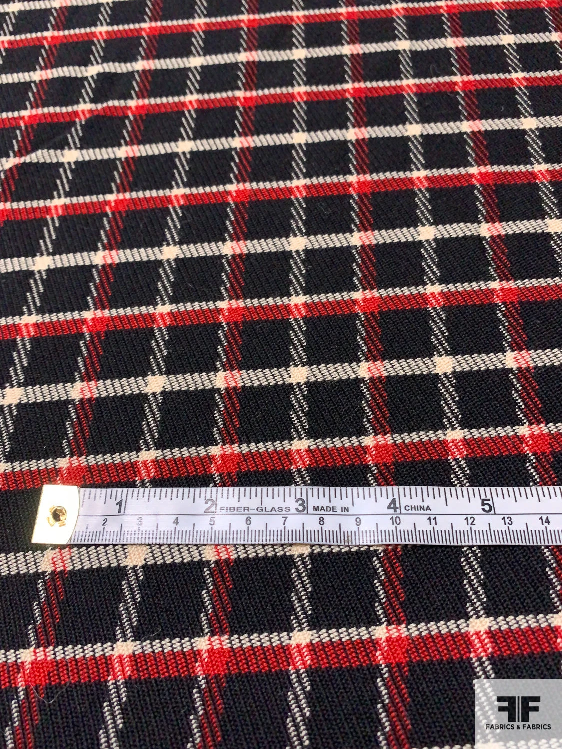Italian Plaid Twill-Weave Textured Wool Suiting - Black / Red / Cream 8 Italian Plaid Twill-Weave Textured Wool Suiting - Black / Red / Cream - Image 6