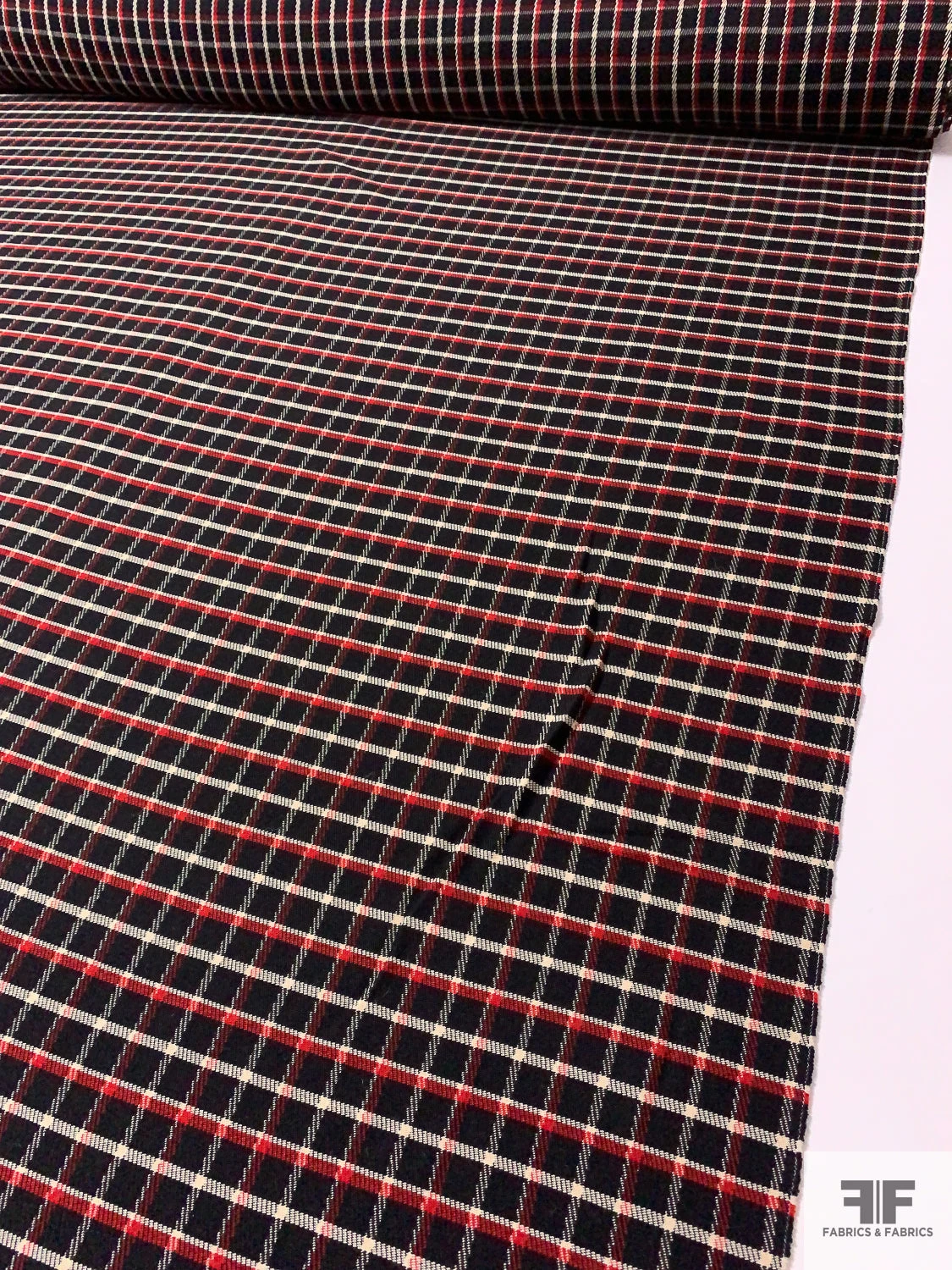 Italian Plaid Twill-Weave Textured Wool Suiting - Black / Red / Cream 9 Italian Plaid Twill-Weave Textured Wool Suiting - Black / Red / Cream - Image 7