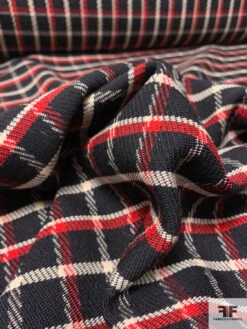 Italian Plaid Twill-Weave Textured Wool Suiting - Black / Red / Cream 17 Italian Plaid Twill-Weave Textured Wool Suiting - Black / Red / Cream -Fabrics And Fabrics Store 13880 8