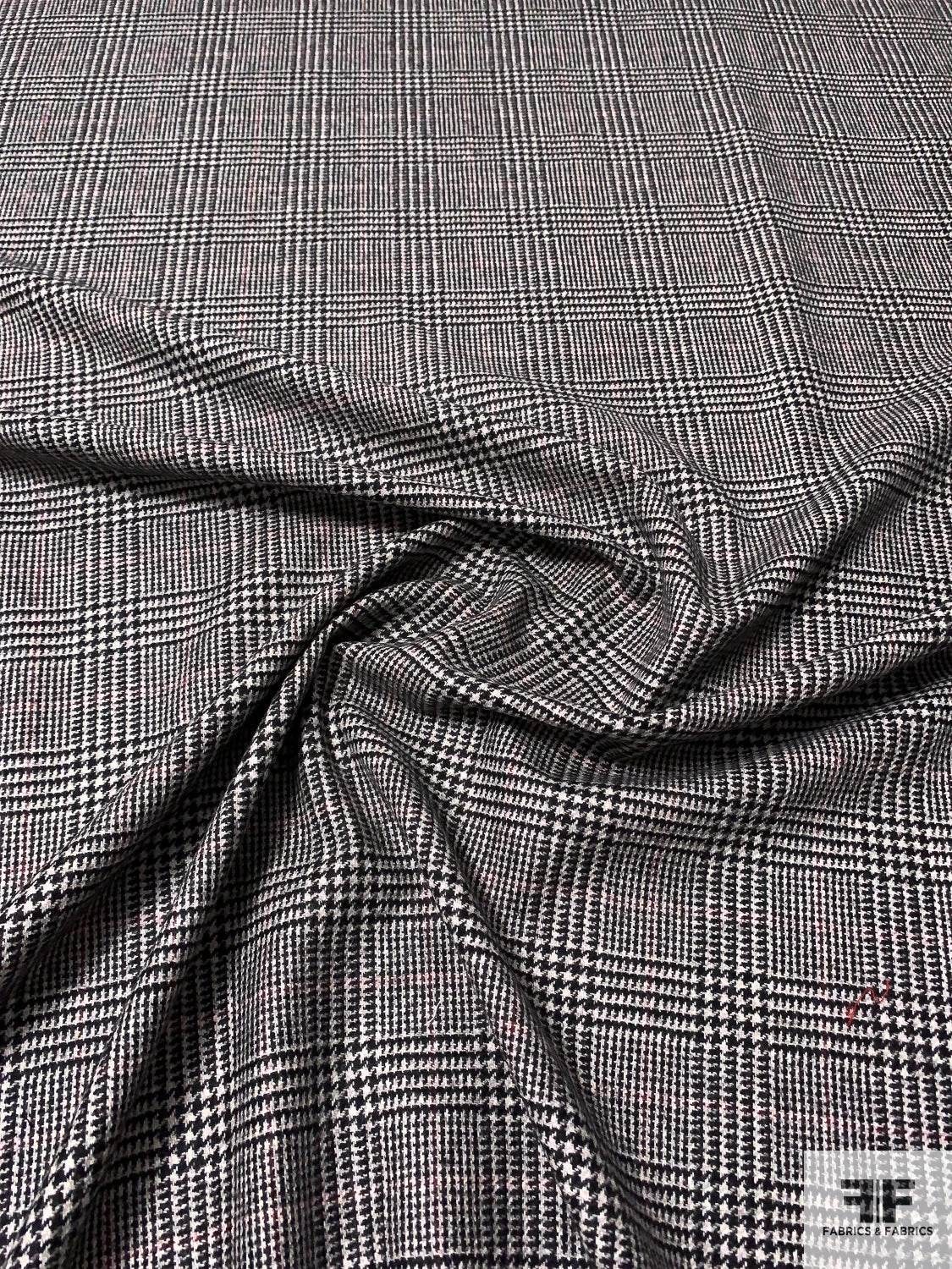 Italian Glen Plaid Flannel Wool Suiting - Black / Sand / Maroon 6 Italian Glen Plaid Flannel Wool Suiting - Black / Sand / Maroon - Image 4