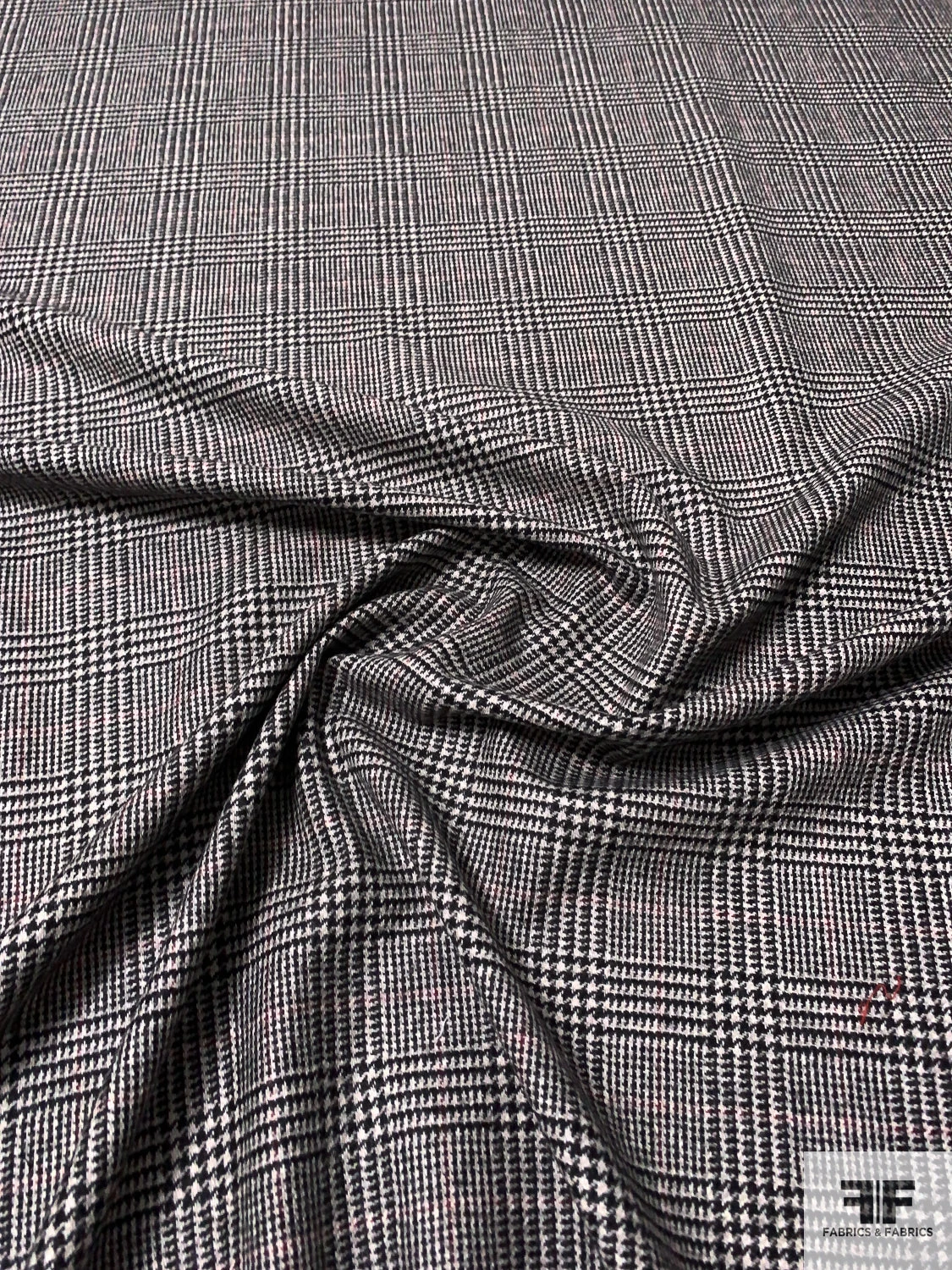 Italian Glen Plaid Flannel Wool Suiting - Black / Sand / Maroon 5 Italian Glen Plaid Flannel Wool Suiting - Black / Sand / Maroon - Image 3