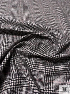 Italian Glen Plaid Flannel Wool Suiting - Black / Sand / Maroon
