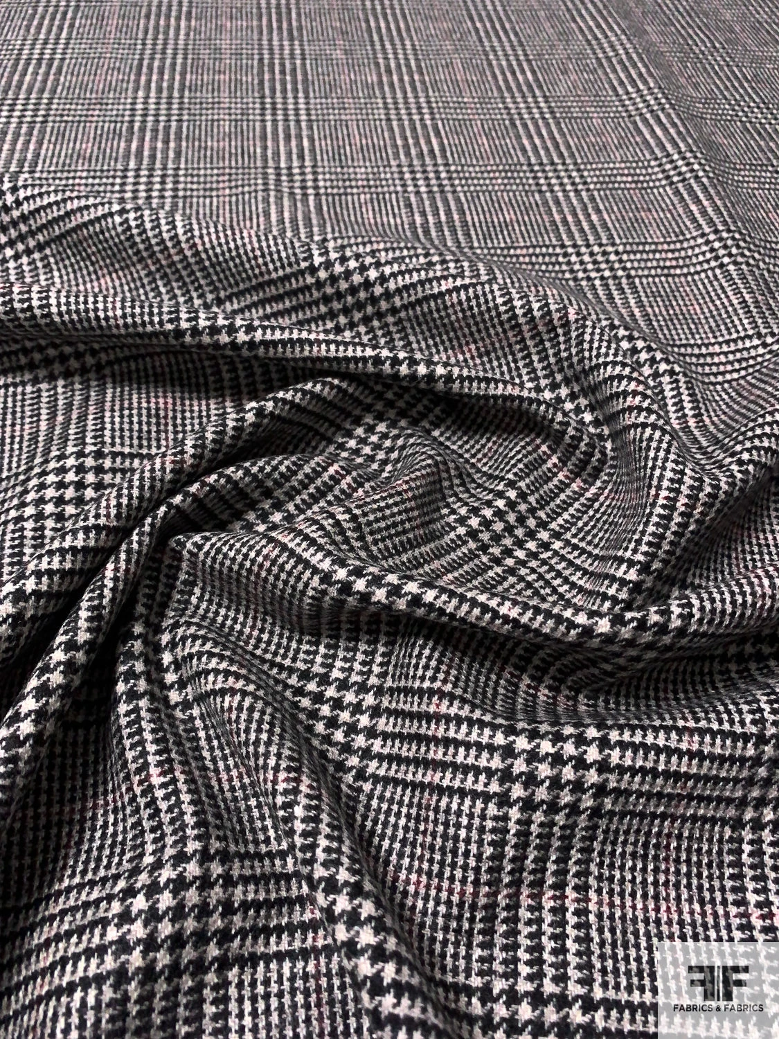 Italian Glen Plaid Flannel Wool Suiting - Black / Sand / Maroon 3 Italian Glen Plaid Flannel Wool Suiting - Black / Sand / Maroon