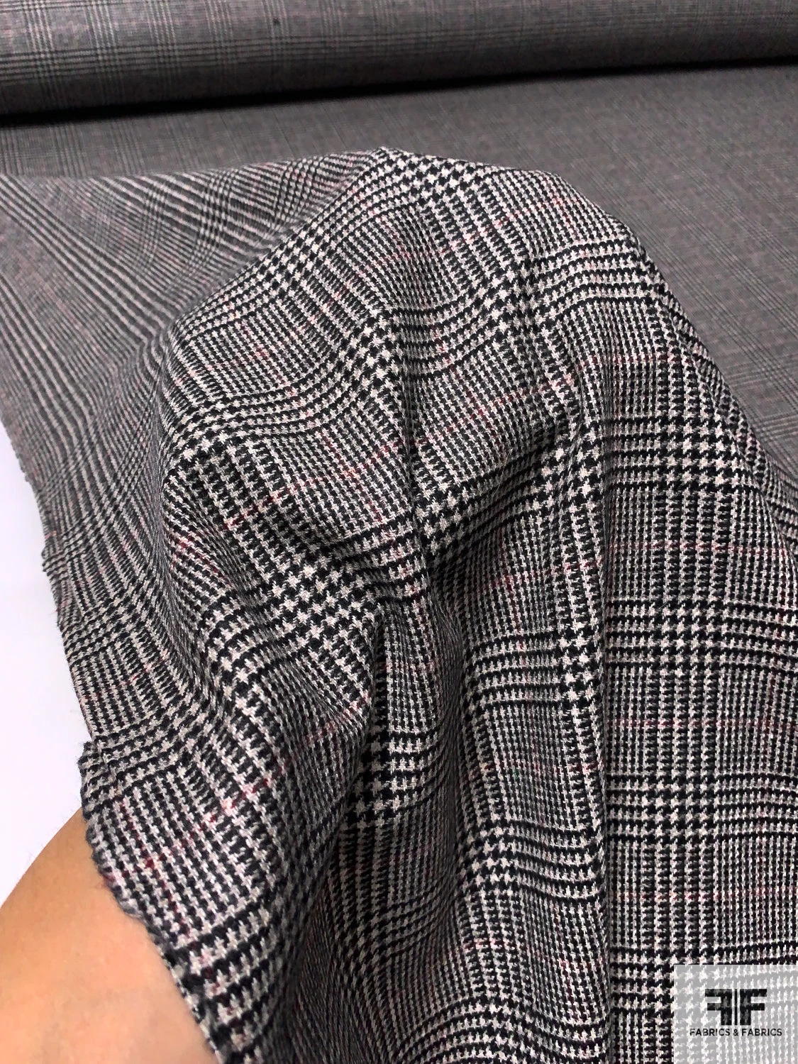 Italian Glen Plaid Flannel Wool Suiting - Black / Sand / Maroon 4 Italian Glen Plaid Flannel Wool Suiting - Black / Sand / Maroon - Image 2