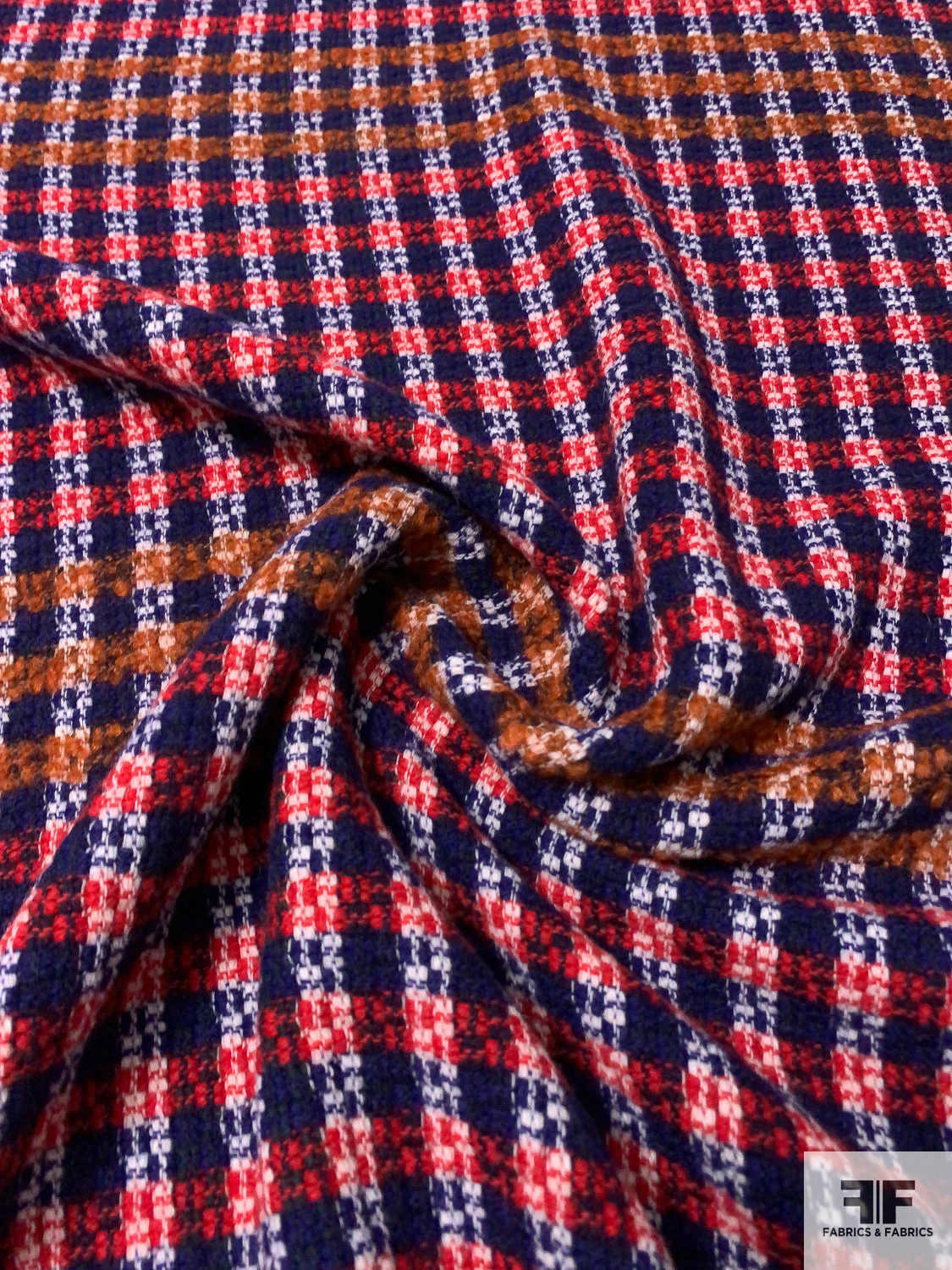 Italian Basketweave Plaid Lightweight Wool Coating - Royal / Red / Caramel / White 5 Italian Basketweave Plaid Lightweight Wool Coating - Royal / Red / Caramel / White - Image 3