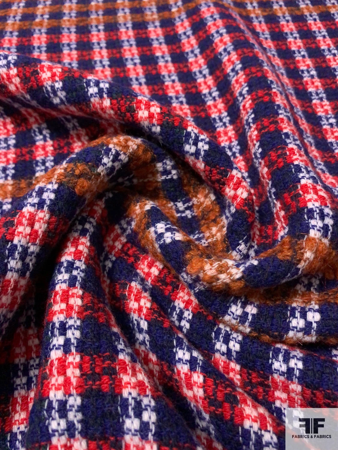 Italian Basketweave Plaid Lightweight Wool Coating - Royal / Red / Caramel / White 3 Italian Basketweave Plaid Lightweight Wool Coating - Royal / Red / Caramel / White