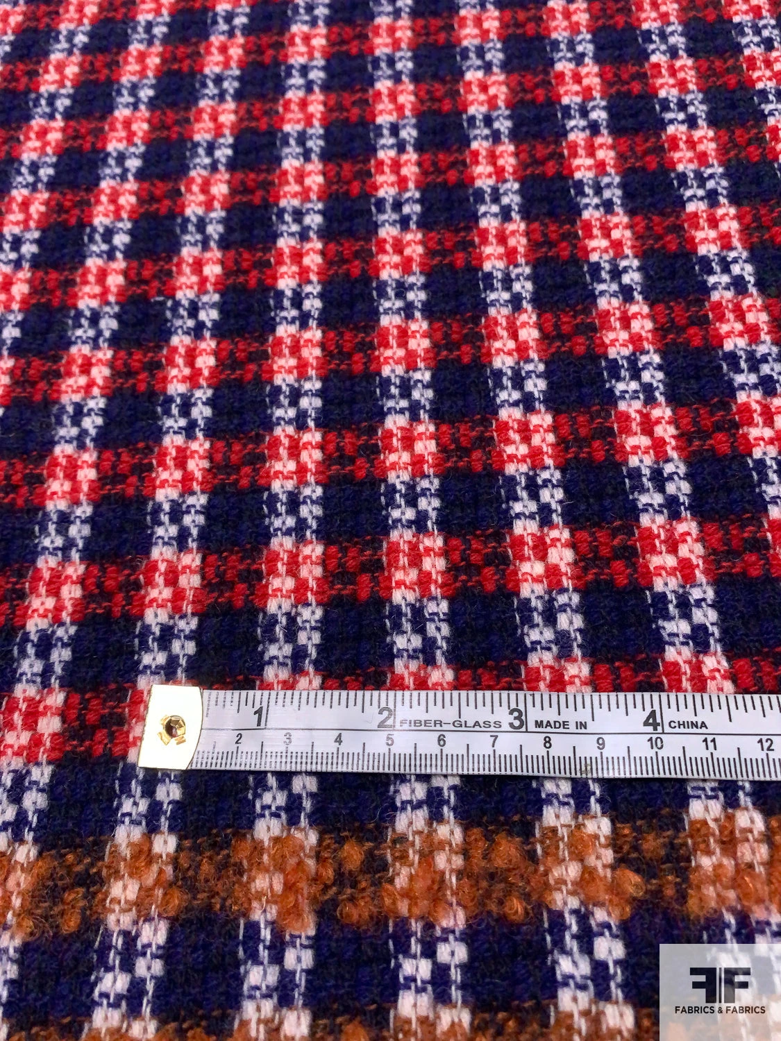 Italian Basketweave Plaid Lightweight Wool Coating - Royal / Red / Caramel / White 8 Italian Basketweave Plaid Lightweight Wool Coating - Royal / Red / Caramel / White - Image 6