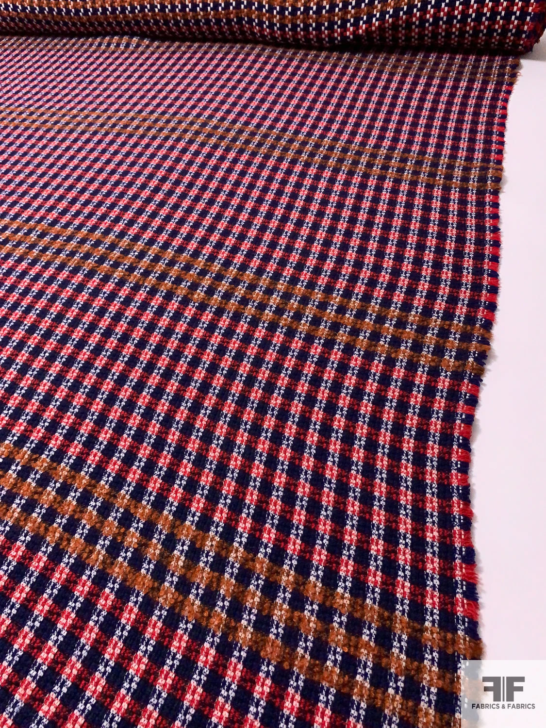 Italian Basketweave Plaid Lightweight Wool Coating - Royal / Red / Caramel / White 9 Italian Basketweave Plaid Lightweight Wool Coating - Royal / Red / Caramel / White - Image 7