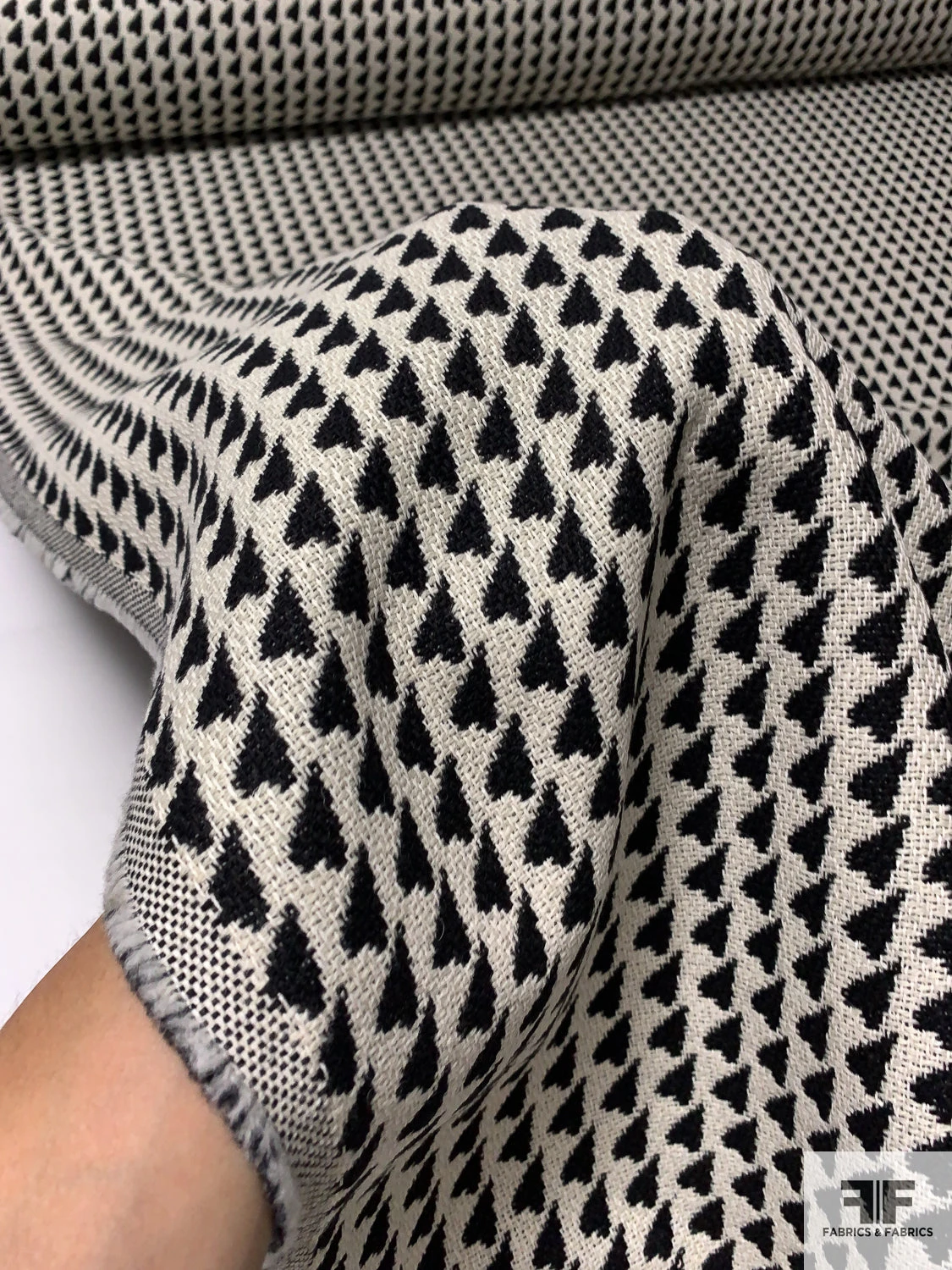 Italian Woven Hearts Wool-Cotton Suiting With Fused Back - Black / Off-White 4 Italian Woven Hearts Wool-Cotton Suiting With Fused Back - Black / Off-White - Image 2