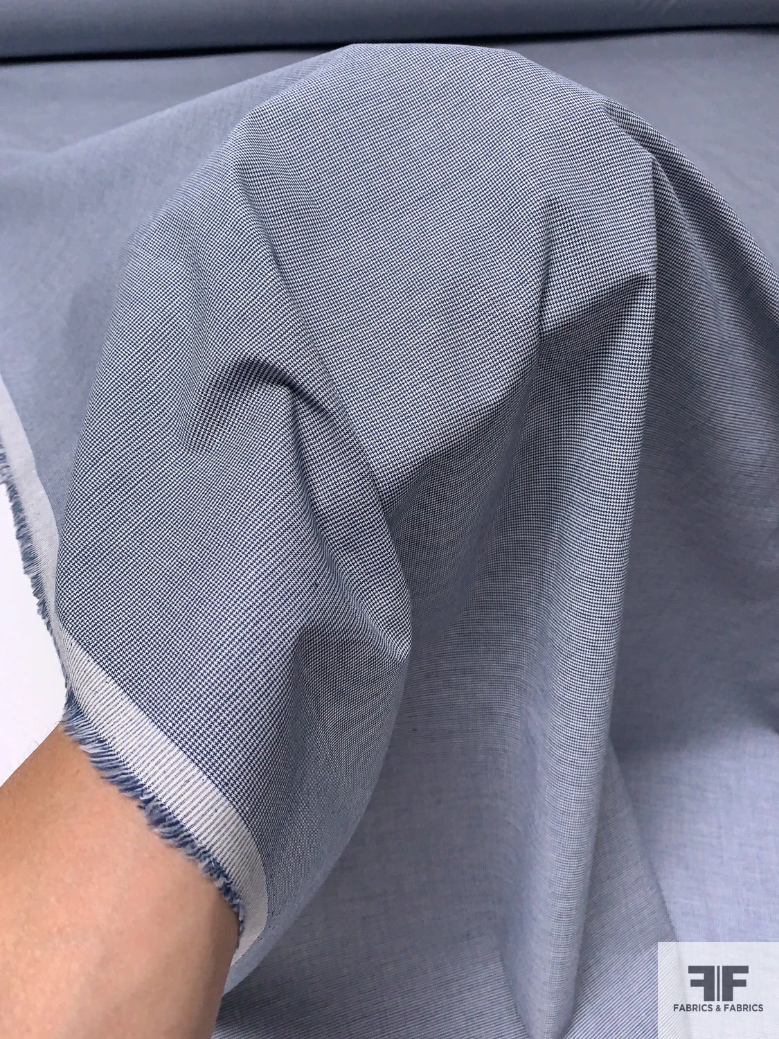 Micro Houndstooth Stretch Heavy Cotton Shirting - Navy / White 9 Micro Houndstooth Stretch Heavy Cotton Shirting - Navy / White - Image 7