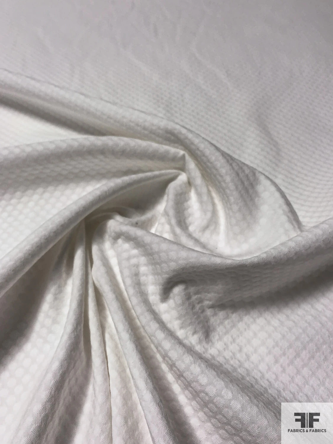 Italian Circle Pattern Stretch Cotton Pique - White 3 Italian Circle Pattern Stretch Cotton Pique - White
