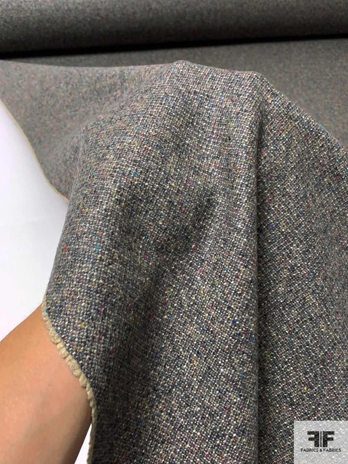 Italian 2-Ply Double Faced Speckled And Twill Weave Wool Coating - Ecru / Blue / Grey 4 Italian 2-Ply Double Faced Speckled And Twill Weave Wool Coating - Ecru / Blue / Grey - Image 2